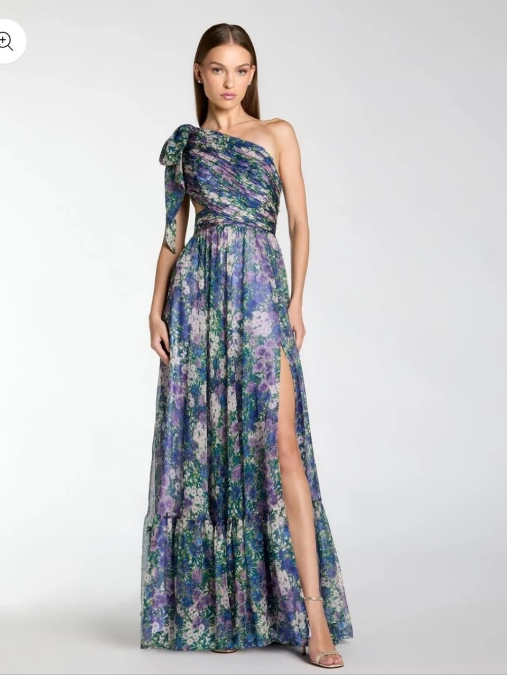 Mac Duggal One-Shoulder Floral Printed Chiffon Gown SZ 2 (SEE PICTURES FOR COLOR